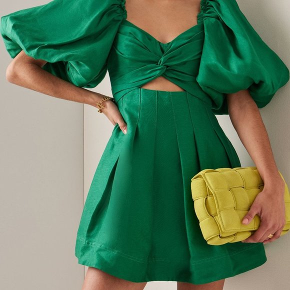 Aje Dresses & Skirts - $425 NWT Aje Women's Dusk Knot Puff Sleeve Mini Dress Emerald Green Size 0